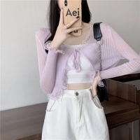 Sheer Lace Long Sleeve Cropped Cardigan  - Thumbnail 3