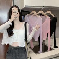 Sheer Lace Long Sleeve Cropped Cardigan  - Thumbnail 5