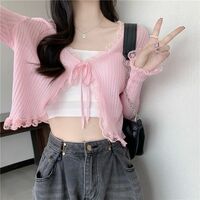 Sheer Lace Long Sleeve Cropped Cardigan  - Thumbnail 8