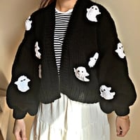 3D Black Ghost Crochet Sweater  - Thumbnail 4