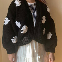 3D Black Ghost Crochet Sweater  - Thumbnail 6