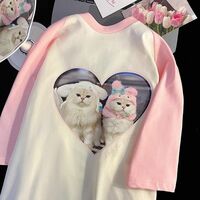 Cat Patchwork Print Short Sleeve T-shirt  - Thumbnail 4
