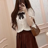 Sweet Peterpan Collar Ruffle Short Sleeve Blouse  - Thumbnail 1