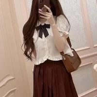 Sweet Peterpan Collar Ruffle Short Sleeve Blouse  - Thumbnail 5