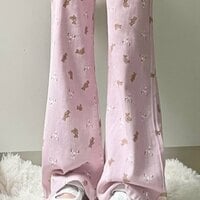 Pink Teddy Bear Print Straight Leg Pants  - Thumbnail 4