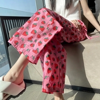 Pink Strawberry Print High Waist Trousers  - Thumbnail 2