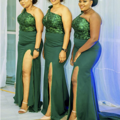 One shoulder bridesmaid dresses green sleeveless - Thumbnail 1