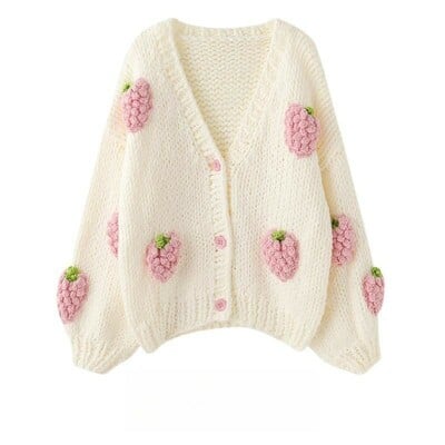 Handmade strawberry crochet cardigan sweater jacket
