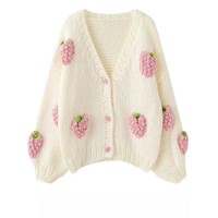 Handmade Strawberry Crochet Cardigan Sweater Jacket - Thumbnail 5
