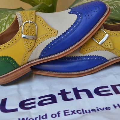 Handmade men multicolor classic men monk strap shoes - Thumbnail 5