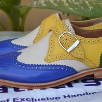 Handmade Men Multicolor Classic Men Monk Strap Shoes - Thumbnail 4
