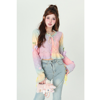 Bubblegum Soft Pastel Colorful Rainbow Knitted Sweater Cardigan - Thumbnail 1