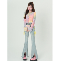 Bubblegum Soft Pastel Colorful Rainbow Knitted Sweater Cardigan - Thumbnail 4