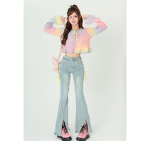 Bubblegum Soft Pastel Colorful Rainbow Knitted Sweater Cardigan - Thumbnail 5