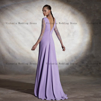 Elegant Lilac Mother of the Bride /Groom Dresses O Neck Long Sleeves Pants Suit Wedding Party Gowns Beaded Floor-Length - Thumbnail 1