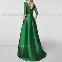 Elegant Green Mother of the Bride/Groom Dresses V Neck 3/4 Sleeve Formal Wedding Party Dress Front Slit A-line Floor-Length  - Thumbnail 1