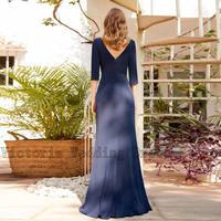 Elegant Chiffon Mother of the Bride Dresses For Weddings Navy and Pink O Neck 3/4 Sleeves Floor Length Appliques  - Thumbnail 1