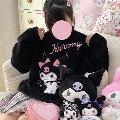 Kawaii black pink kuromi knitted soft long sleeve sweater