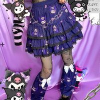 Y2K Harajuku Dark Purple Kuromi Punk Rock Girl Gathered Elastic Short Mini Skirt - Thumbnail 1