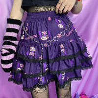 Y2K Harajuku Dark Purple Kuromi Punk Rock Girl Gathered Elastic Short Mini Skirt - Thumbnail 4