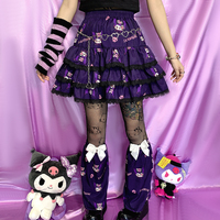 Y2K Harajuku Dark Purple Kuromi Punk Rock Girl Gathered Elastic Short Mini Skirt - Thumbnail 3