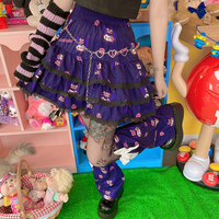 Y2K Harajuku Dark Purple Kuromi Punk Rock Girl Gathered Elastic Short Mini Skirt - Thumbnail 5