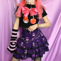 Y2K Harajuku Dark Purple Kuromi Punk Rock Girl Gathered Elastic Short Mini Skirt - Thumbnail 6