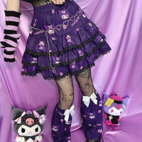 Y2K Harajuku Dark Purple Kuromi Punk Rock Girl Gathered Elastic Short Mini Skirt - Thumbnail 8