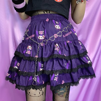 Y2k harajuku dark purple kuromi punk rock girl gathered elastic short mini skirt