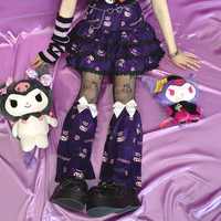 Y2K Harajuku Dark Purple Kuromi Punk Rock Girl Gathered Elastic Short Mini Skirt - Thumbnail 9
