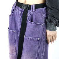 Y2K Loose Wide Leg Gradient Purple Washed Denim Jeans Pants - Thumbnail 3