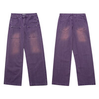Y2K Loose Wide Leg Gradient Purple Washed Denim Jeans Pants - Thumbnail 7