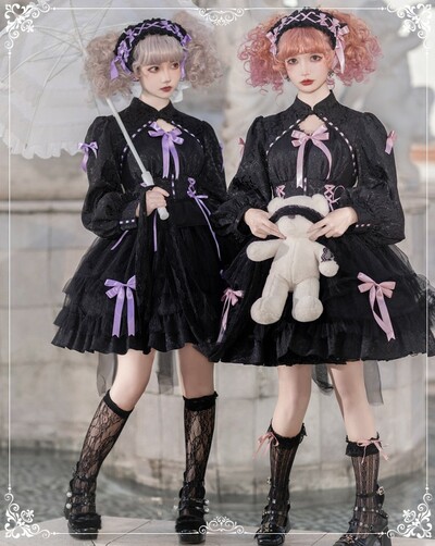 EGL Black Purple & White Pink Bow Lace Gothic Princess Dress