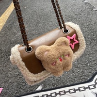 Y2K Teddy Bear Plush Star PU Brown Leather Messenger Handbag Bag - Thumbnail 6