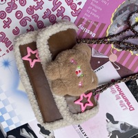 Y2K Teddy Bear Plush Star PU Brown Leather Messenger Handbag Bag - Thumbnail 7