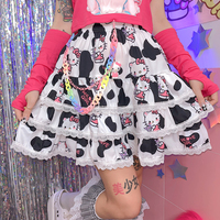 Y2K Harajuku Black White Cow Pattern Kitty Punk Rock Girl Gathered Elastic Short Mini Skirt - Thumbnail 1