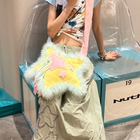 Y2K Pastel Pink Blue Yellow Star Meteor Fluff Plush Handmade 3D Bag - Thumbnail 4