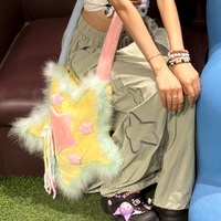 Y2K Pastel Pink Blue Yellow Star Meteor Fluff Plush Handmade 3D Bag - Thumbnail 5
