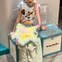 Y2K Pastel Pink Blue Yellow Star Meteor Fluff Plush Handmade 3D Bag - Thumbnail 6
