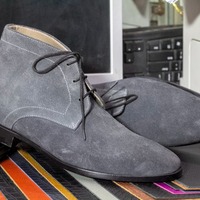Men's Bespoke Gray Color Chukka Lace Up Ankle Suede Boots - Thumbnail 1