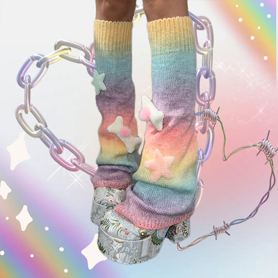Y2K Star Bone Rainbow Knitwear Knitted Leg Warmer