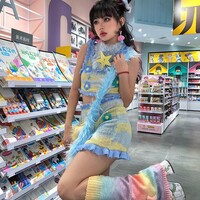 Y2K Star Bone Rainbow Knitwear Knitted Leg Warmer - Thumbnail 3