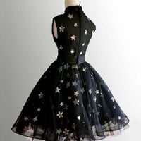 Black Tulle Short Prom Dress with Stars - Thumbnail 1