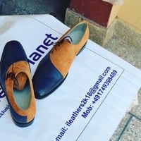 Unique Handmade Blue and Brown Suede Leather Classic Lace up Formal Oxford Dress Shoes - Thumbnail 1