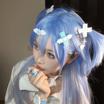 Y2k goth punk blue cross heart wings clip hair clip hair accessories