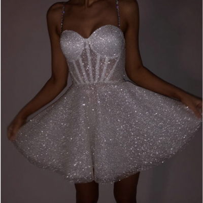 Sparkly white homecoming dresses short - Thumbnail 1