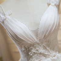 Ivory V-Neck Lace Knee Length Prom Dress - Thumbnail 1