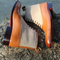 Bespoke Handmade Beige Suede Tan Leather Ankle High Lace up Boot - Thumbnail 5