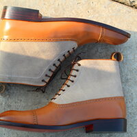 Bespoke Handmade Beige Suede Tan Leather Ankle High Lace up Boot - Thumbnail 6