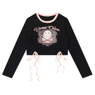 Galaxy Rabbit Bunny Black White Pink Y2K Cute Long Sleeve T Shirts Top